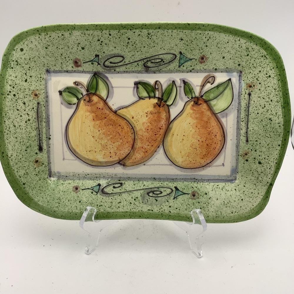Ceramic Serving Tray with Pear Motif  and Raised Design